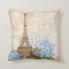 Paris Vintage Blue Hydrangea Pillow