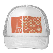 Paris; Vintage Orange Retro Star Pattern Hats
