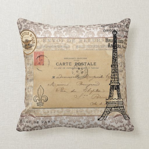 Paris Vintage Shabby Chic Eiffel Tower Pillow Zazzle