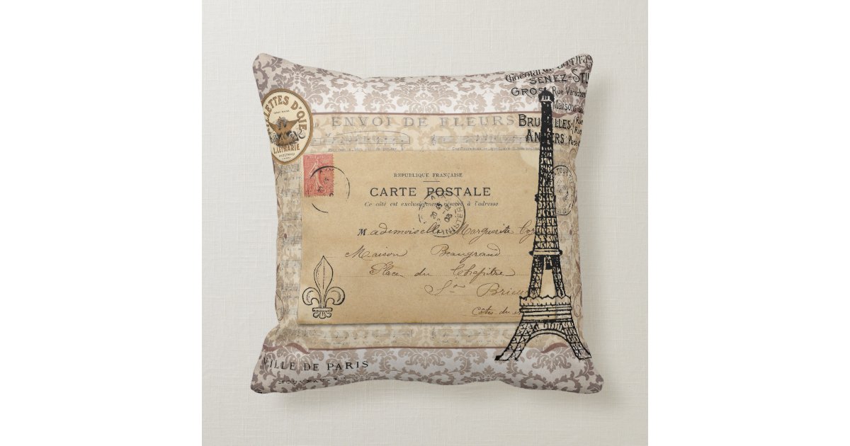 Paris Vintage Shabby Chic Eiffel Tower Throw Pillow Zazzle