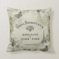 Paris Vintage Wine and Roses Pillow