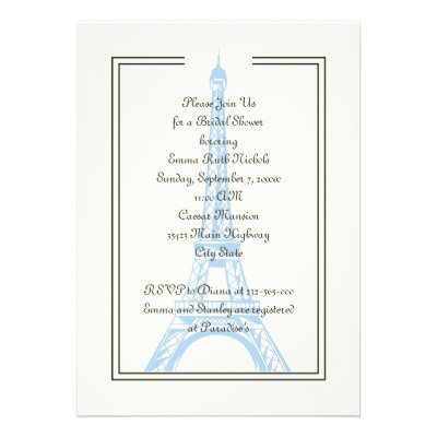 Paris wedding blue Eiffel Tower bridal shower Custom Invitation