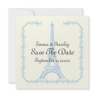 Paris wedding blue Eiffel Tower Save the Date card invitation