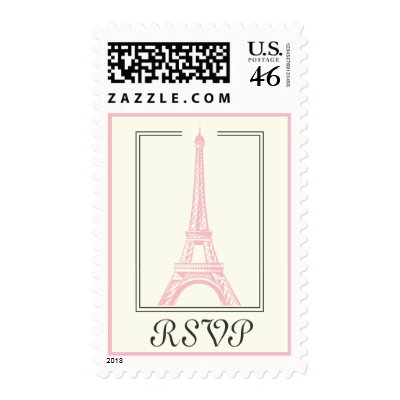Paris wedding Eiffel Tower pink RSVP stamp