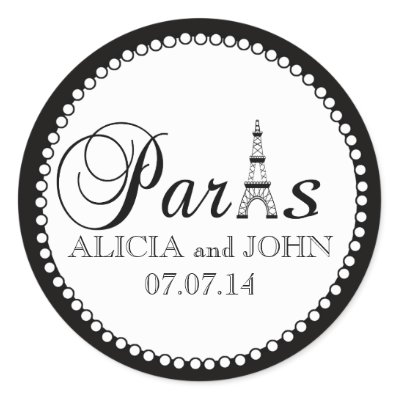 Paris Wedding Favour Cake Box Stickers Name Date by WeddingCentre