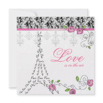 Paris Wedding Invitation Pink Roses Black White