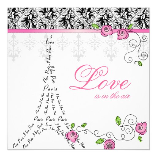 Paris Wedding Invitation Pink Roses Black White