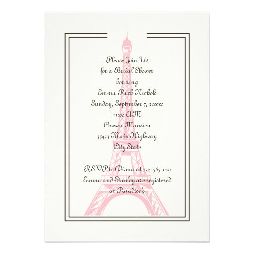 Paris wedding pink Eiffel Tower bridal shower Personalized Announcement