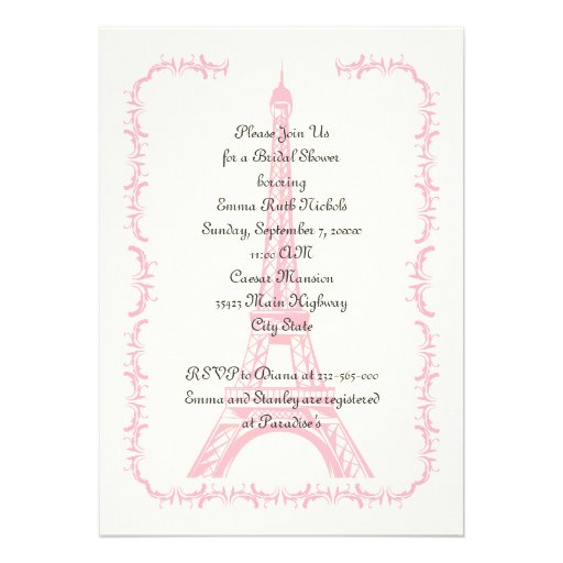 Paris wedding pink Eiffel Tower bridal shower Invite