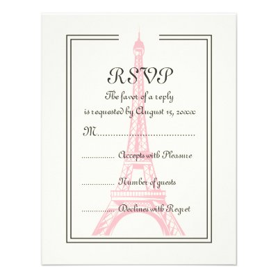 Paris wedding pink Eiffel Tower on ivory RSVP card Custom Invites