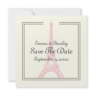 Paris wedding pink Eiffel Tower Save the Date card invitation