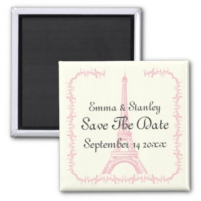 Paris wedding pink Eiffel Tower Save the Date Refrigerator Magnets by 