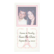 Paris wedding pink Eiffel Tower Save the Date Photo Cards