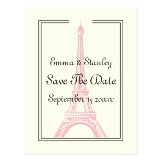 Paris wedding pink Eiffel Tower Save the Date Post Cards