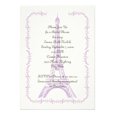 Paris wedding purple Eiffel Tower bridal shower Announcements