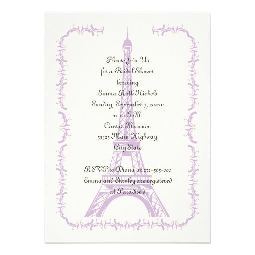 Paris wedding purple Eiffel Tower bridal shower Announcements