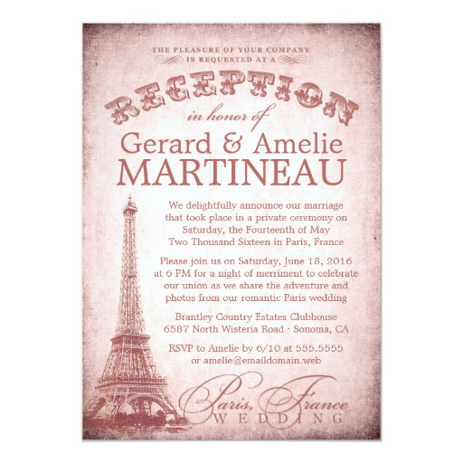 Paris Wedding Reception Only Invitation | Zazzle
