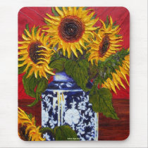 Paris' Yellow Sunflower on Red Background Mousepad