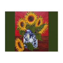 Paris' Yellow Sunflower on Red Background Post Cards