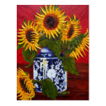 Paris' Yellow Sunflower on Red Background Post Cards
