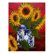 Paris' Yellow Sunflower on Red Background Post Cards