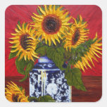 Paris' Yellow Sunflower on Red Background Sticker