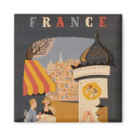 Parisian Cafe Travel Poster Square Magnet