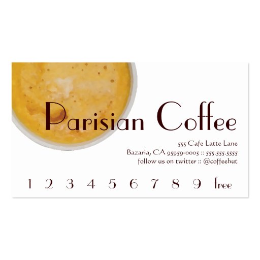 Parisian Coffee Drink Loyalty / Punch Card Business Card Template (front side)