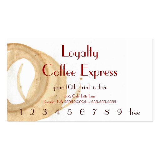 Parisian Coffee Stain Drink Punchcard Business Card Templates (front side)