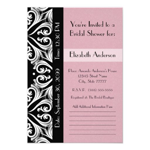 Parisian Damask Pink Ribbon Bridal Shower Custom Announcement