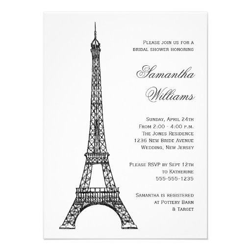 Parisian Eiffel Tower Black & White Bridal Shower Custom Invites