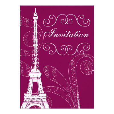 Parisian pink damask wedding invitation