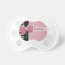 Parisian Princess Pink Ribbon With Name Pacifiers