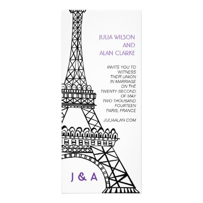 Parisian Wedding Invitation Purple Eiffel Tower