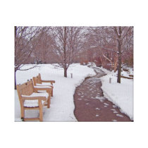 Park Bench in the Snow Gallery Wrapped Canvas