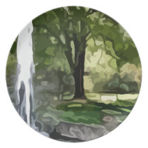 park fountain painting dinner plate