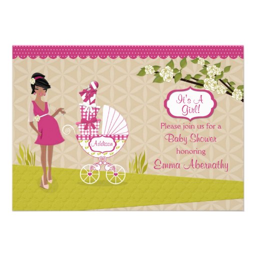 Park Stroll African American Girl Baby Shower Announcements
