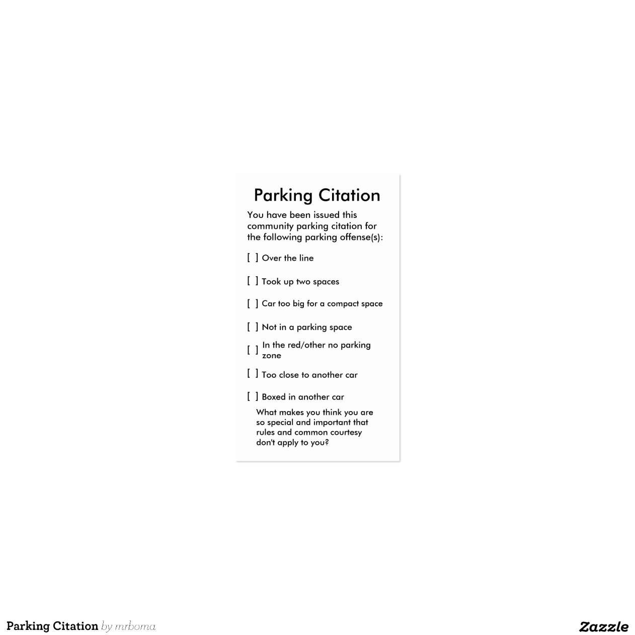 Parking Citation DoubleSided Standard Business Cards (Pack Of 100