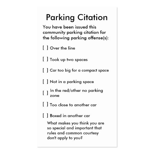 Parking Citation Business Cards (front side)