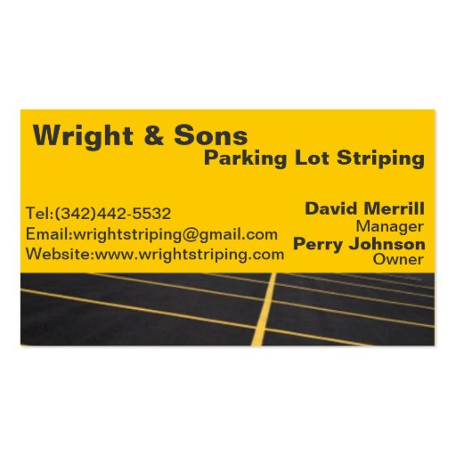 Parking lot striping business card (front side)