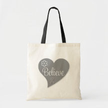 Parkinsons Disease Believe Gray Heart Tote Bags