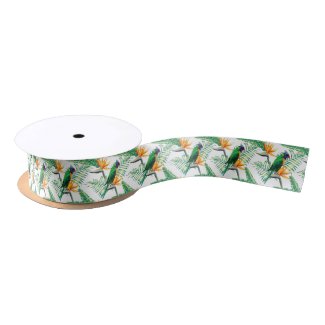 Parrot And Flowers Pattern Satin Ribbon