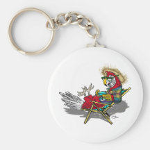 Parrot Relaxing in Beach Chair Key Chain