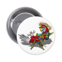 Parrot Relaxing in Beach Chair Pinback Button