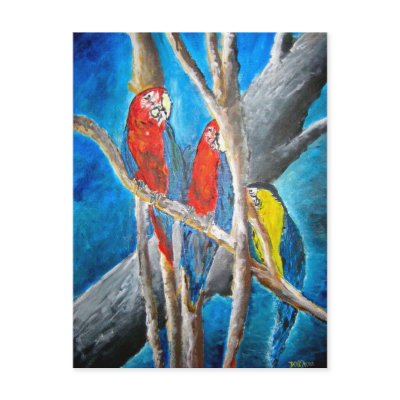 parrot tropical oil painting art print postcard by dereklovessheila