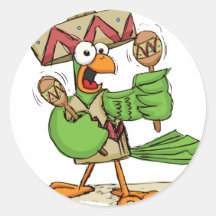Parrot with Maracas Round Stickers