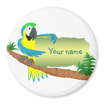 Parrot with sign for name/text fridge magnets