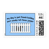 Part French Bulldog Part Fence-Jumper Postage Stamp