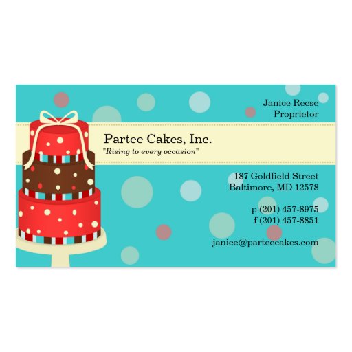 Partee Cakes Bakery Business Card (front side)