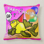 PARTY ANIMAL Roaring Fish funny cute Pink CUSHION pillows